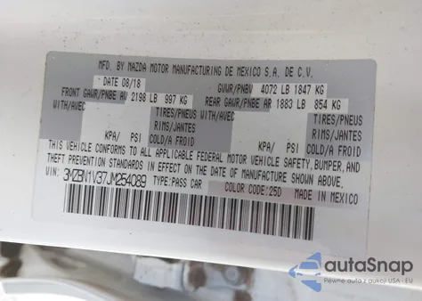 2018 Mazda 3 Touring from USA, damaged, VIN 3MZBN1V37JM254089